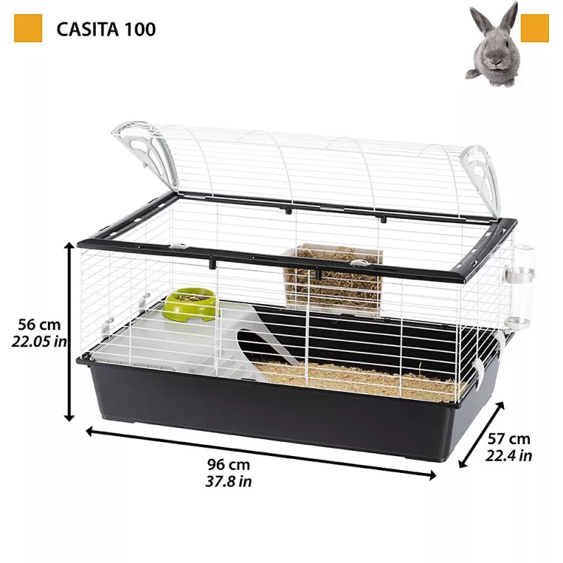 Cage FERPLAST Casita 100 for Rabbits and Guinea Pigs, Metal/Plastic, 960×570×560 mm, Taupe/White