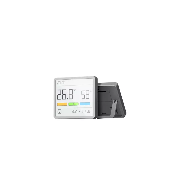 Combined hygrometer, thermometer and clock MOVA MTHM01 — indoor digital unit measuring relative humidity and temperature, compact for desk, shelf or wall