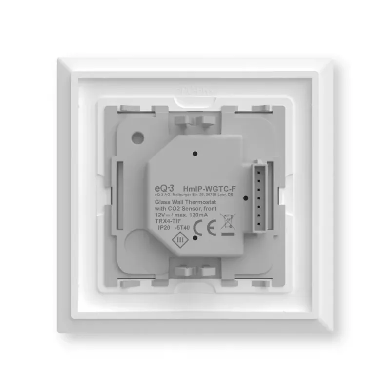 Glass wall thermostat Homematic IP 161333A0 with CO2 sensor, digital RF, 230 V, 54.5×54.5×29 mm