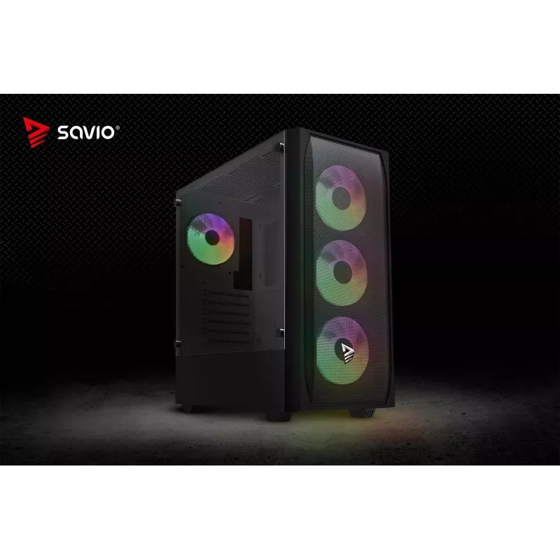 PC case SAVIO Noctis Flow RGB — Cube, ATX/Mini-ITX, 3x 120 mm front fans, tempered glass side, max GPU 35 cm