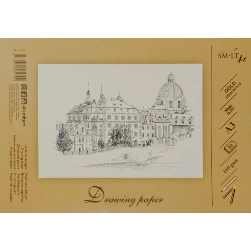 Drawing and sketching paper SMLT A3, 160 g/m2, 20 sheets, glued