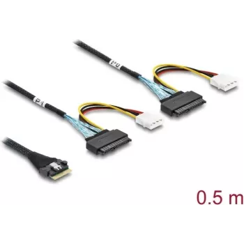 DELOCK PCIe 4.0 slim SAS cable SFF-8654 8i to 2× U.2 SFF-8639 sockets with power connector 0.5 m