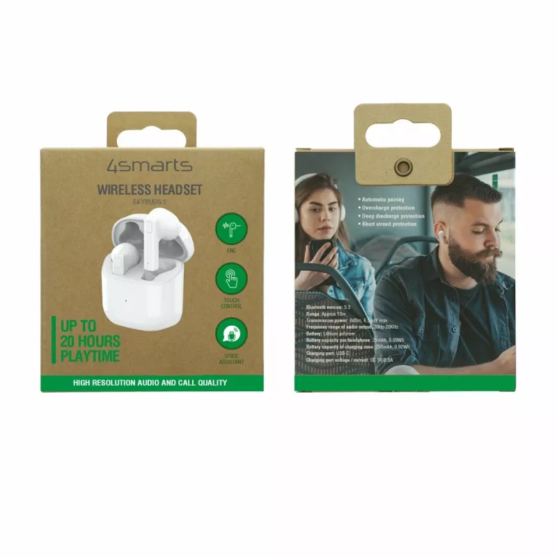 4smarts TWS Bluetooth Headphones SkyBuds 2 ENC White - Headphones - 20 KHz