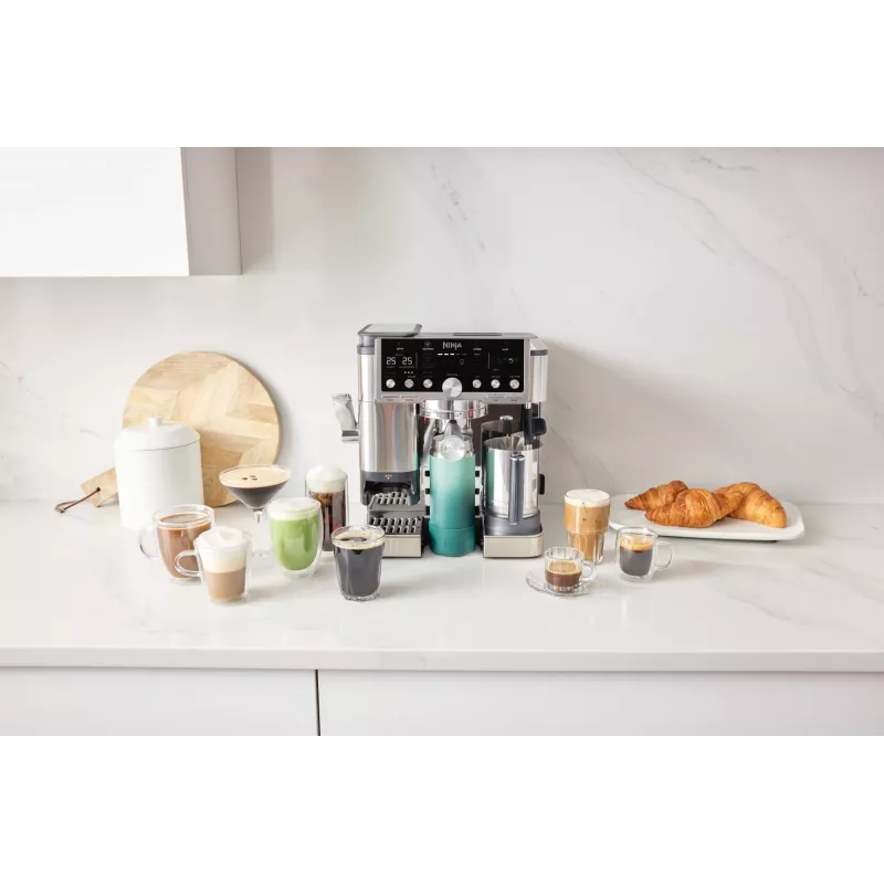 Espresso machine Ninja ES701EU — semi-auto coffee/espresso, built-in grinder, 2 L water tank, 1650 W, 25 grinder settings, milk tank, 14 bar pump