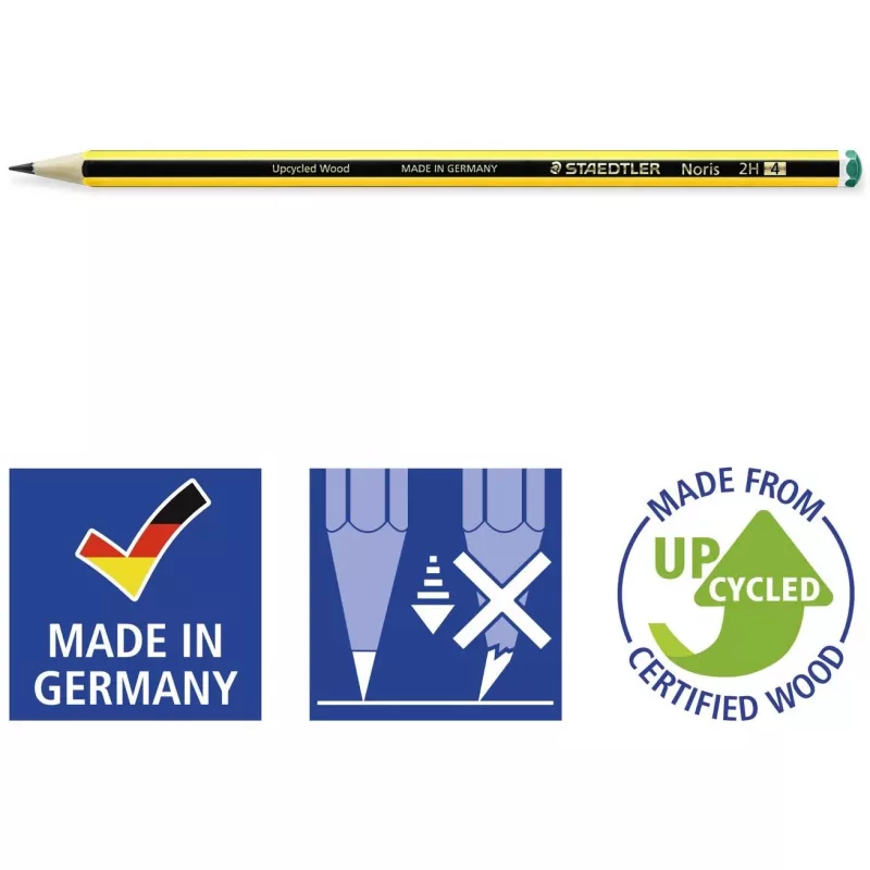 Wooden pencil Staedtler Noris 120 2H — hardness 2H, lead Ø 2 mm, single piece, black/yellow