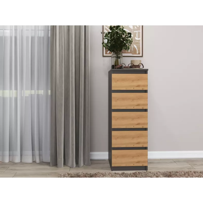Chest of drawers Top e Shop W5 ANT/ART, 5 drawers, Anthracite/Oak, particle board