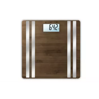 Electronic personal scale Medisana BS 552 — silver bamboo top, max 180 kg, 100 g accuracy, Bluetooth, BMI, body composition
