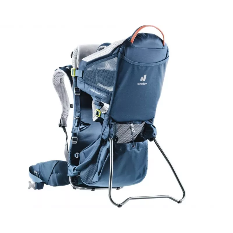 Baby carrier backpack DEUTER Kid Comfort Active — blue, polyamide, up to 22 kg, sunshade, footrest, VariQuick, Lite Air