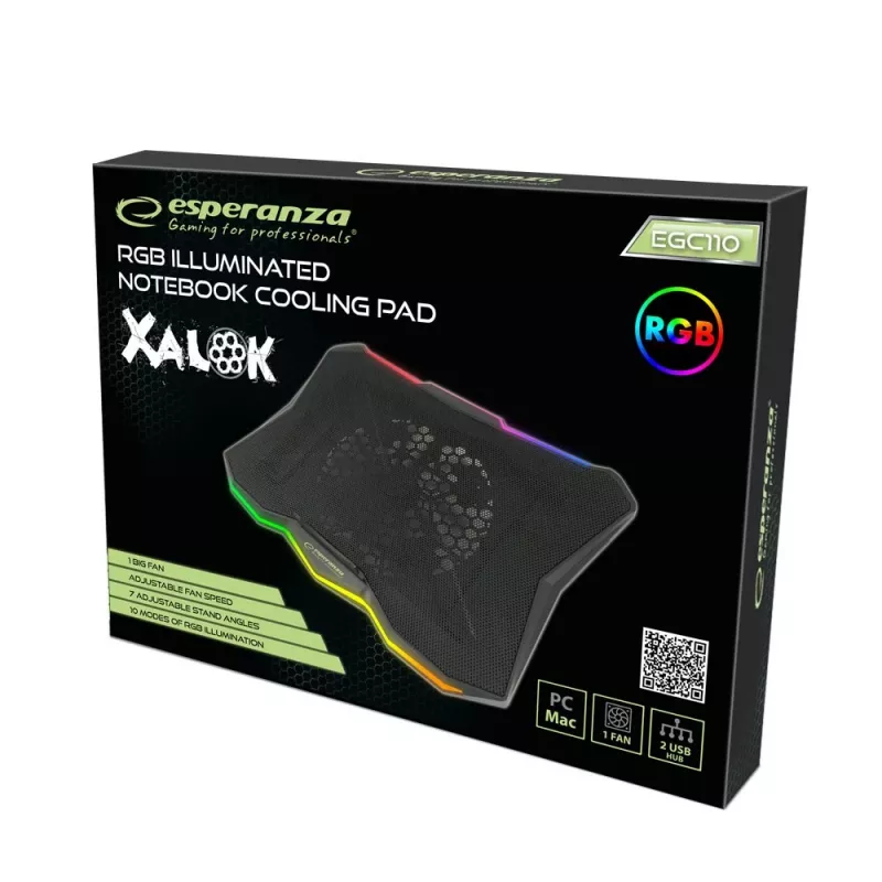 Laptop cooling pad ESPERANZA EGC110 for 17 inch (43.2 cm), 1 fan 18 cm, 800 RPM, 63 CFM, USB 2.0, black