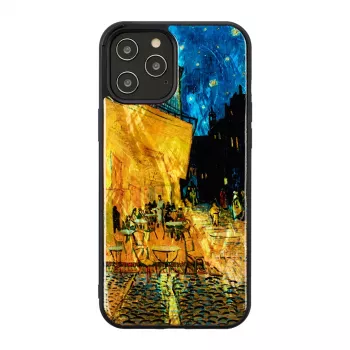 Protective phone case iKins for Apple iPhone 12 / 12 Pro — black, Café Terrace design