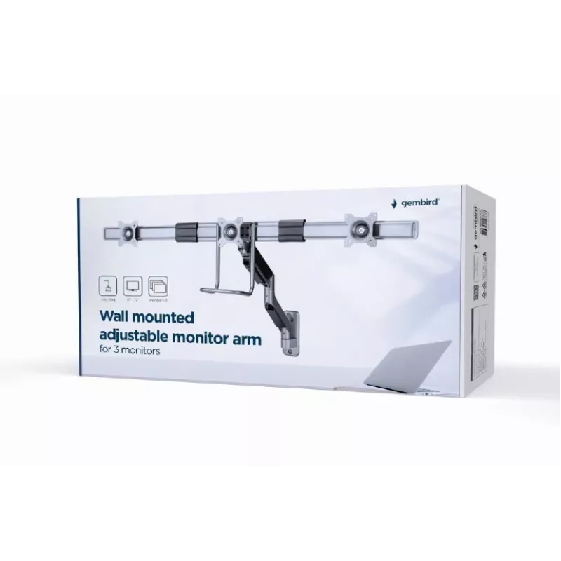 Wall mounted adjustable monitor arm Gembird MA-WA3-01 for 3 monitors