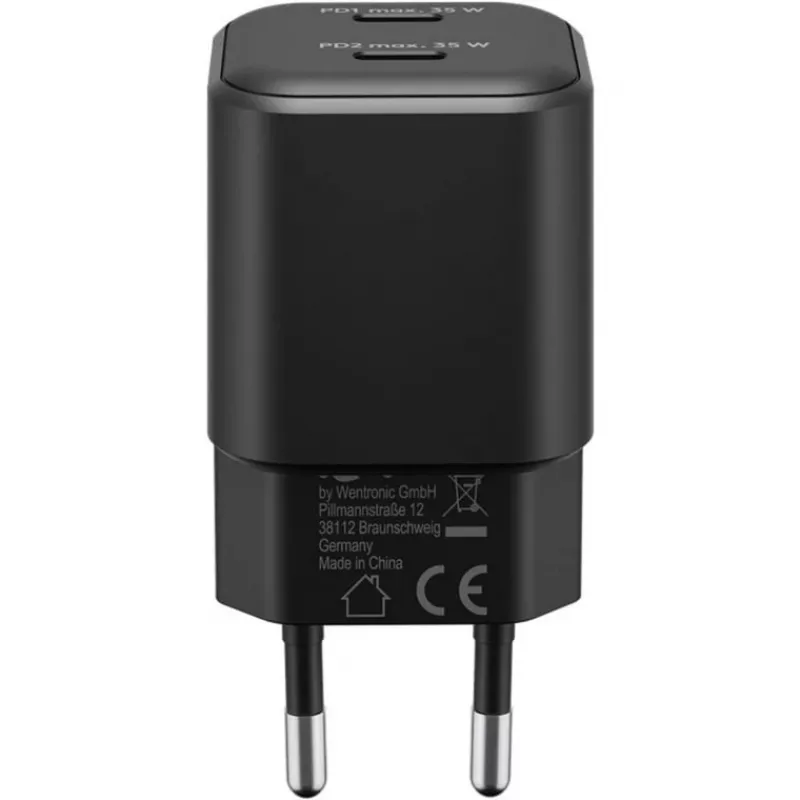 Wall charger GOOBAY 75333 — Universal indoor AC USB-C charger, 2x USB-C, 35 W, Black
