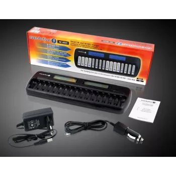 Battery charger everActive NC-1600 — universal DC charger for Li-Ion, supports 16 cells, compatible sizes AA/AAA/C, black, AC 100–240V 50–60Hz
