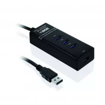 USB 3.2 Gen 1 Type-A 4-port hub IBOX IUH3FB, 5000 Mbit/s, black, 0.5 m cable