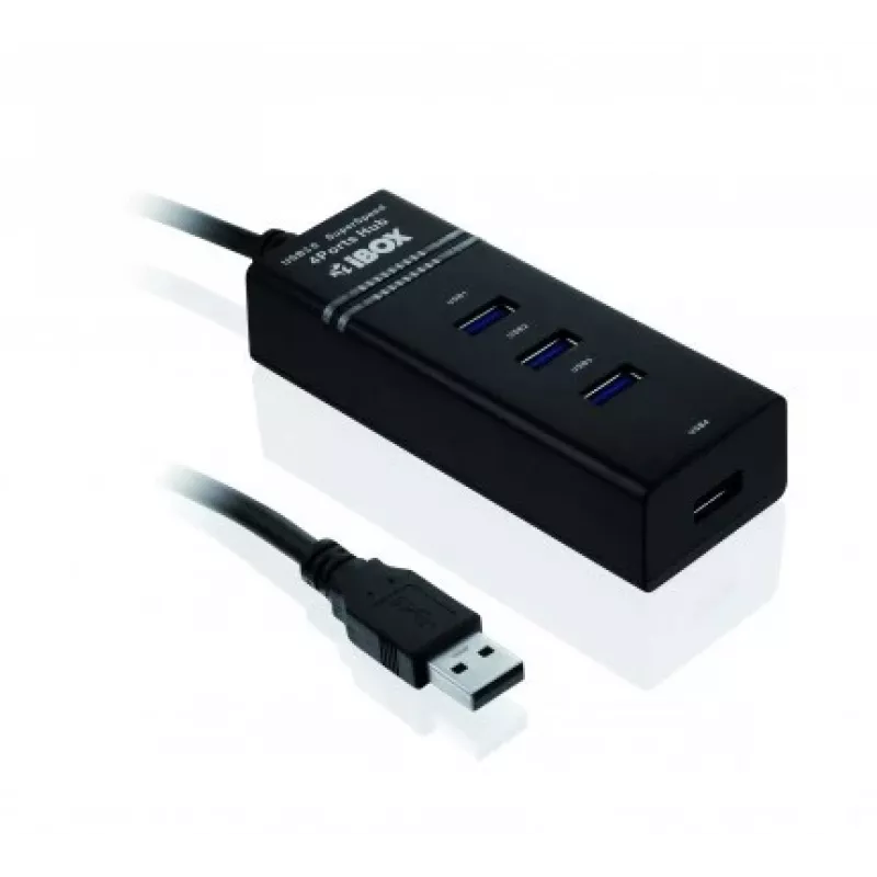 USB 3.2 Gen 1 Type-A 4-port hub IBOX IUH3FB, 5000 Mbit/s, black, 0.5 m cable