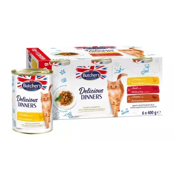 Wet cat food butcher's Delicious Dinners Meaty selection in jelly 6×400 g — adult, grain-free, chicken, 82% moisture