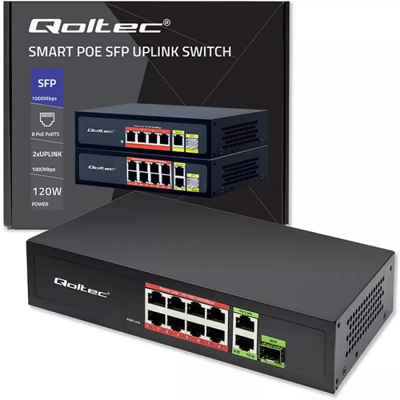 Ethernet Switch QOLTEC 52297 PoE RJ45 with PoE Uplink and SFP port