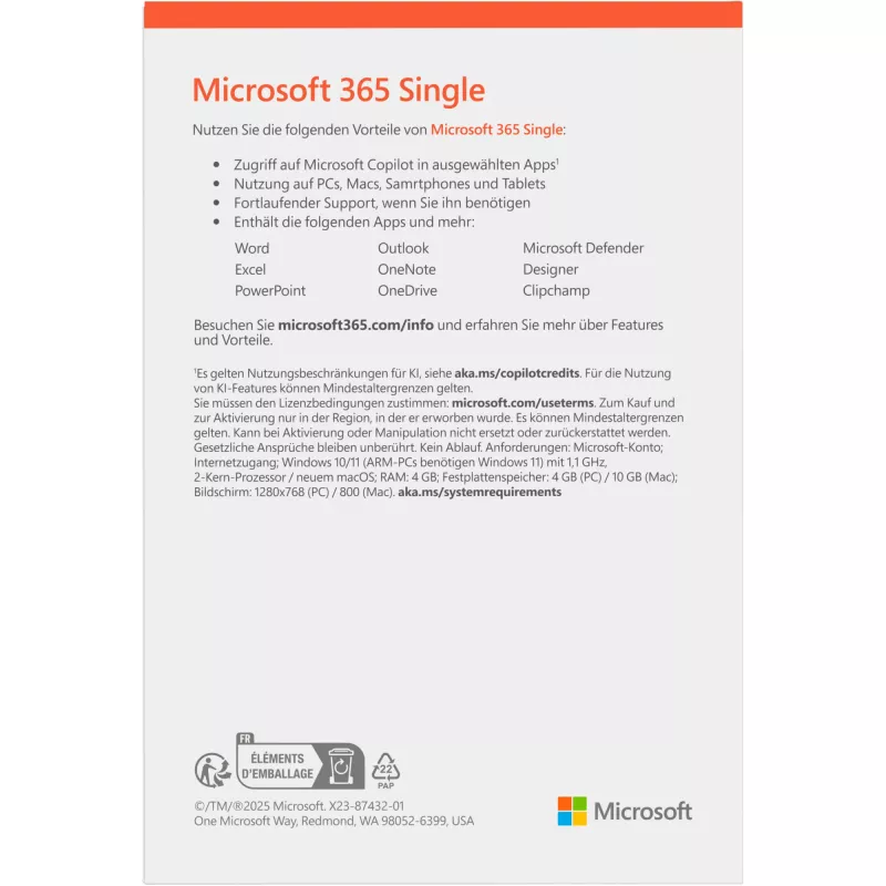 Microsoft 365 Personal [DE] 1Y Subscr. Medialess FY25H2 for Windows >10 / MacOS only