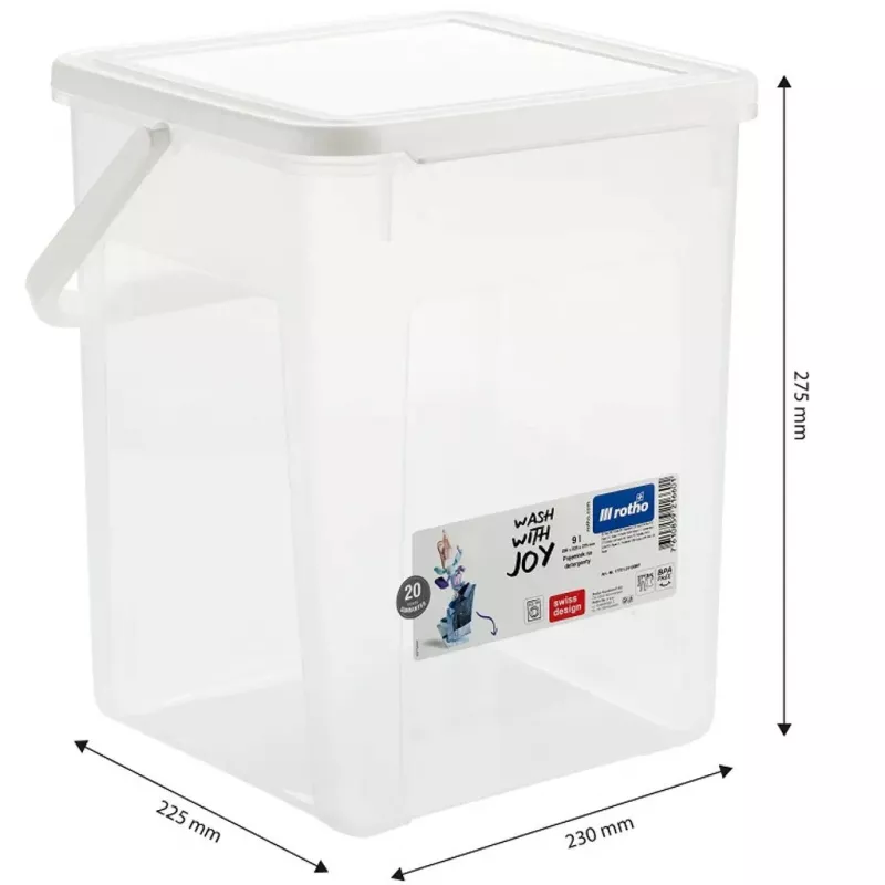 Plastic detergent container Rotho Basic 9 L model 1770101100RP, white, lid, hanger hole