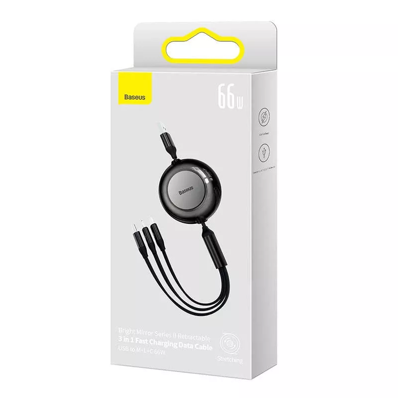 USB 3-in-1 cable Baseus Bright Mirror — micro USB, USB-C, Lightning, 66W, 1.1 m