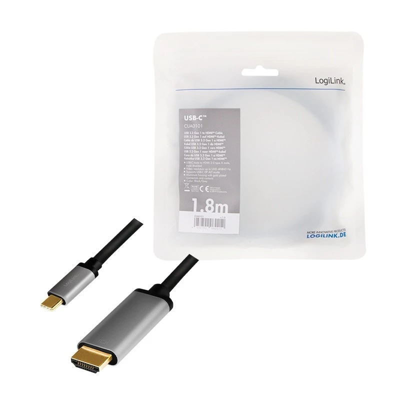 LogiLink CUA0101 USB 3.2 Gen1 Type-C to HDMI-A Cable 1.8m Black Grey