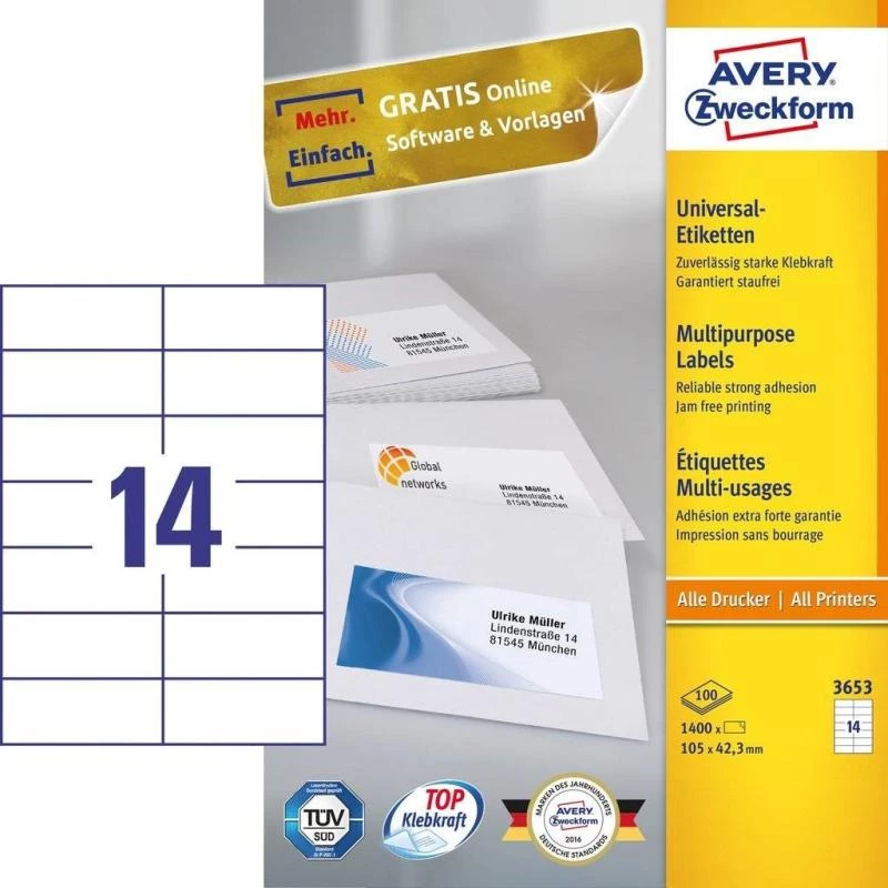 Avery 3653 self-adhesive label Rectangle Permanent White 1400 pcs