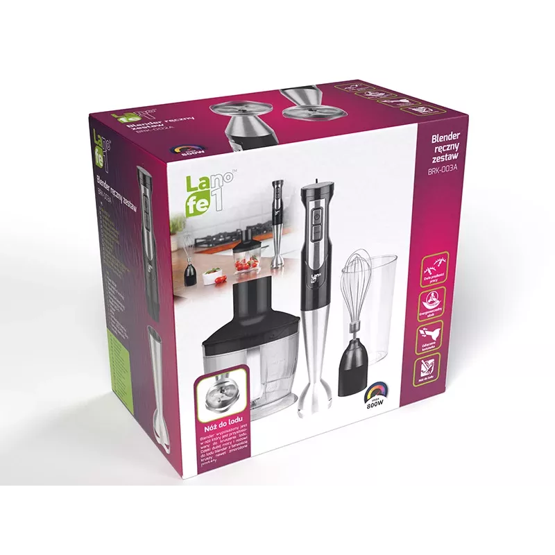 LAFE BlendMix BRK-003A hand blender set, 800 W, 2 speeds, turbo, stainless steel blade, 0.6 L cup, Black/Silver