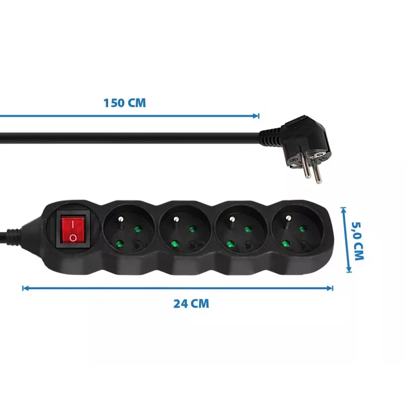 Power extension cord ESPERANZA ELK212K — 1.5 m cable, 4 Type E AC outlets, indoor, black