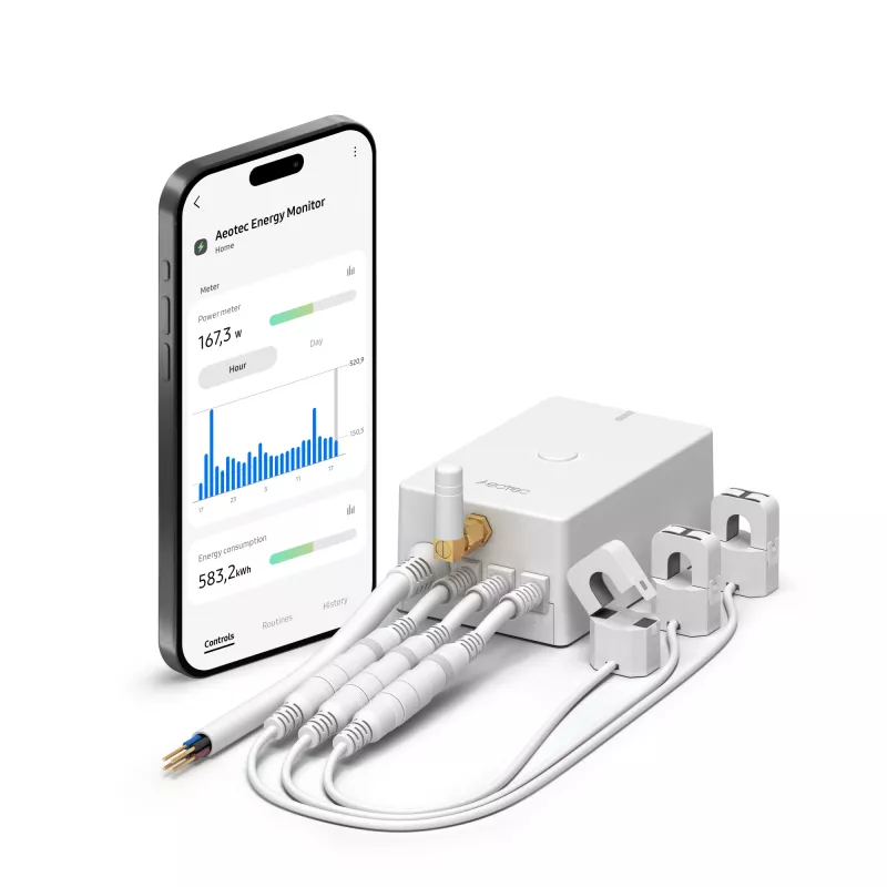 Energy meter AEOTEC AEOEZWA046C3A60 — three-clamp 60A with Z-Wave for single- or three-phase monitoring