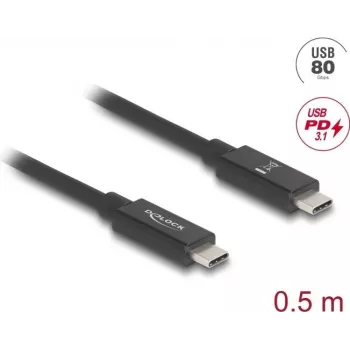 DeLOCK USB Cable 0.5m USB C Black 80 Gbit/s