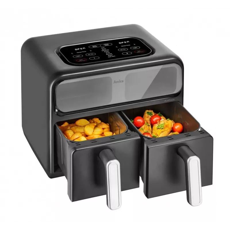 Amica AFM 7020 Double Air Fryer, 8 L, 2400 W, Black