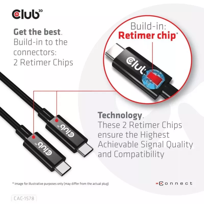 CLUB3D USB4 Gen3x2 Type-C Bi-Directional Cable 8K60Hz, Data 40Gbps, PD 240W(48V/5A) EPR M/M 2m / 6.56ft