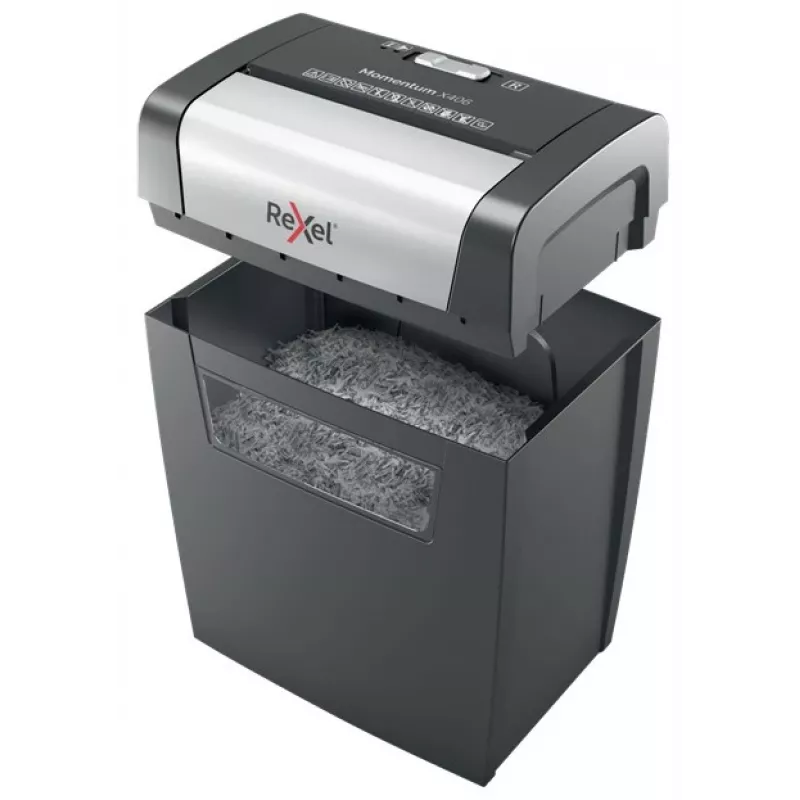 Rexel Momentum X406 Cross Cut Paper Shredder P4, Particle-cut shredding, 4 x 28 mm, 15 L, 125 sheets, 70 dB, Buttons
