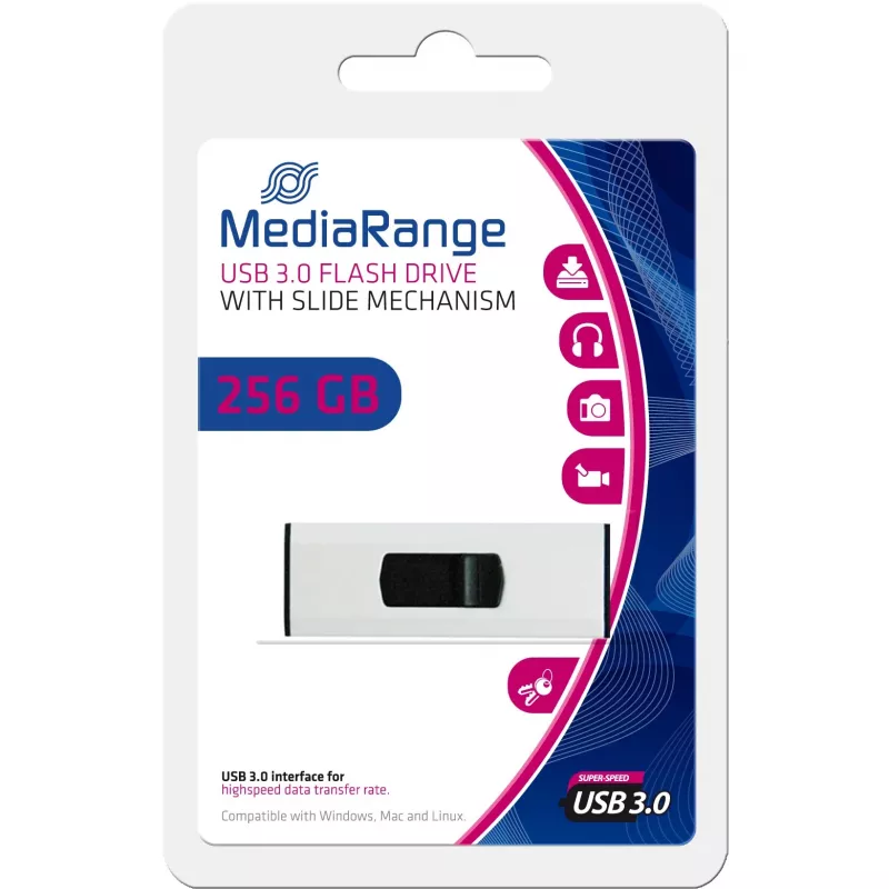 MediaRange - USB Flash Drive - 256GB - USB3.0 - Black, Silver (MR919)