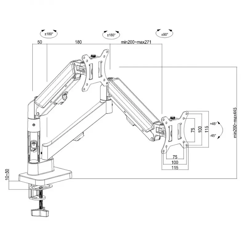 Maclean 2 monitor mount, gas spring, 17-32, 2-10kg, black, MC-134