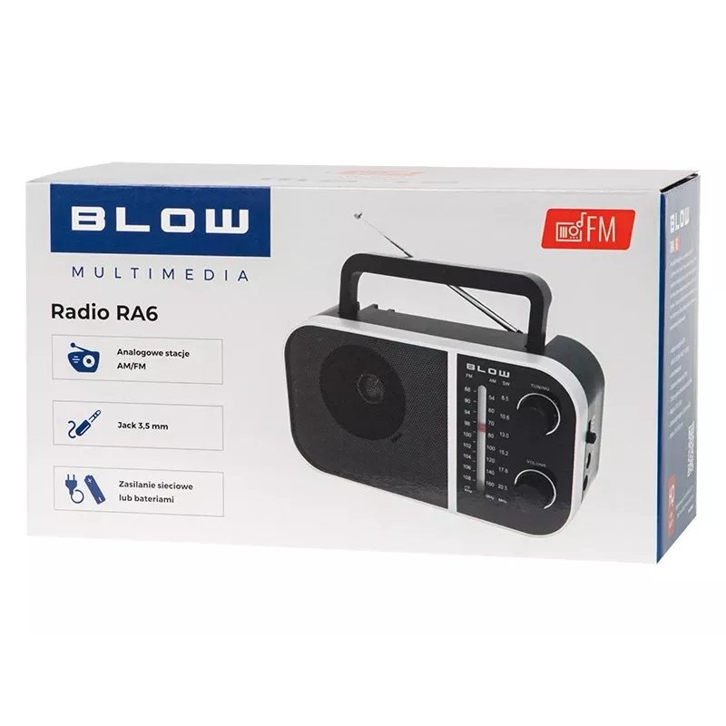 Portable analog radio BLOW RA6 AM/FM – battery-powered AM and FM reception, headphone jack