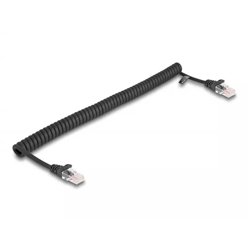 Network Cable DeLOCK RJ45 Coiled Cable male to male Cat.5e 1m black