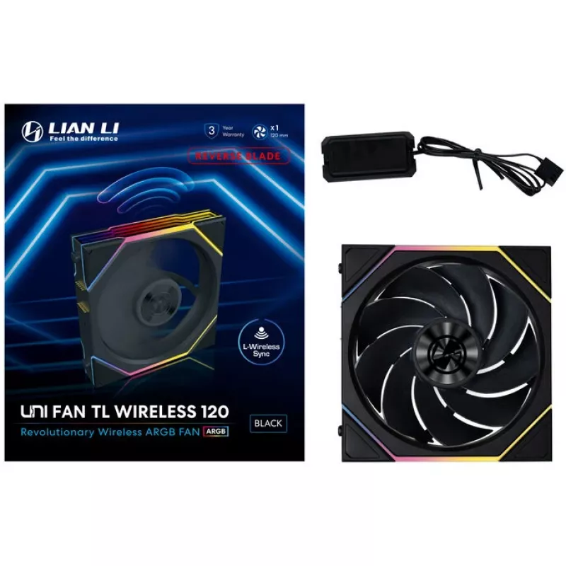 120mm ARGB PWM Wireless Reverse Blade Fan Lian Li UNI FAN TL (wireless, PWM, reverse blade)