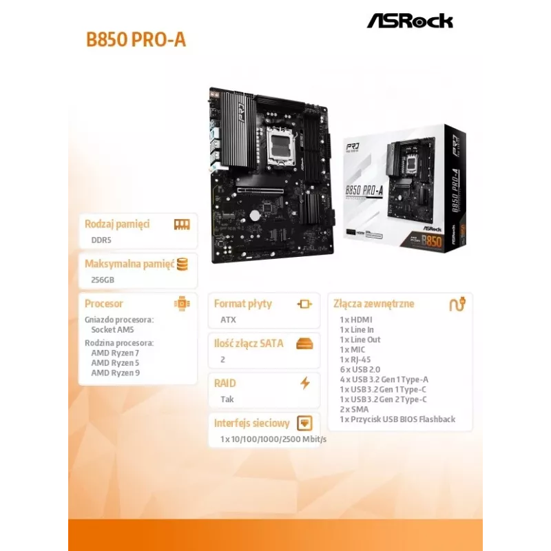 ASRock B850 Pro-A AM5 ATX Motherboard