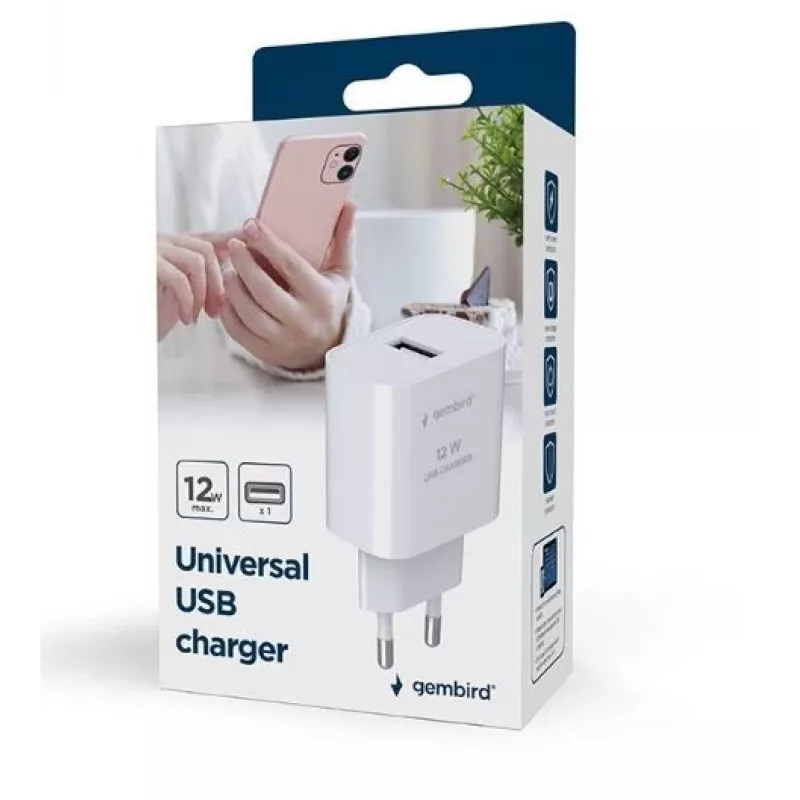 Mobile device charger GEMBIRD TA-UC-1A12-01 5V 2.4A 12W USB PD, 1 port, White