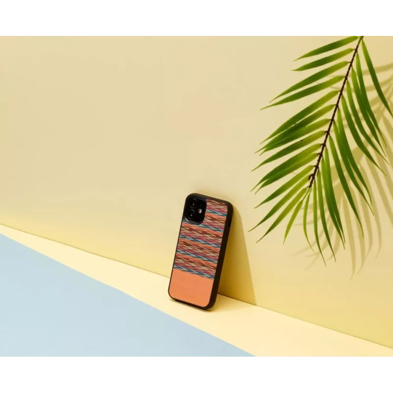 Phone case man and wood for iPhone 12 mini — brown check with black trim