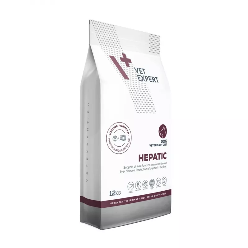 Dry dog food VETEXPERT Veterinary Diet Hepatic 12 kg — dietetic nutrition for liver support, meat flavour, for adult dogs 10–15.9 kg