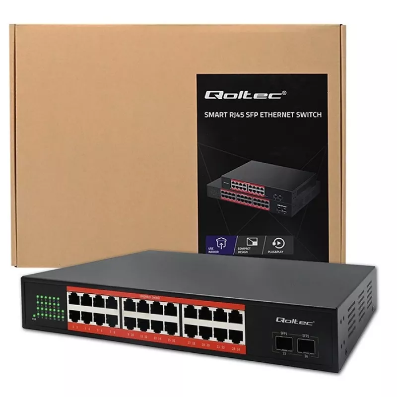 Network switch QOLTEC Gigabit Ethernet PoE 24xRJ45 2xSFP