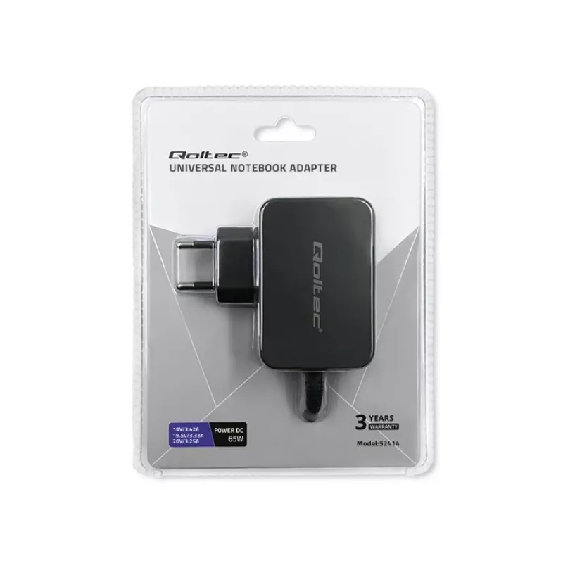 Universal power adapter QOLTEC 52414 65W with 10 interchangeable plugs