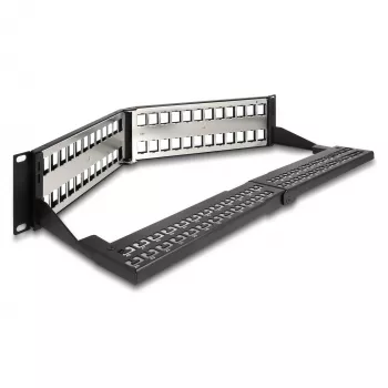 DeLOCK 19 inch Keystone Patch Panel 48 port with strain relief 2U angled black