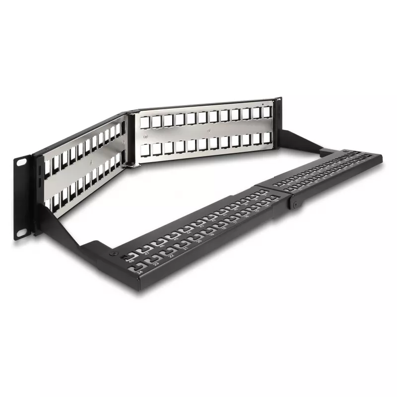 DeLOCK 19 inch Keystone Patch Panel 48 port with strain relief 2U angled black