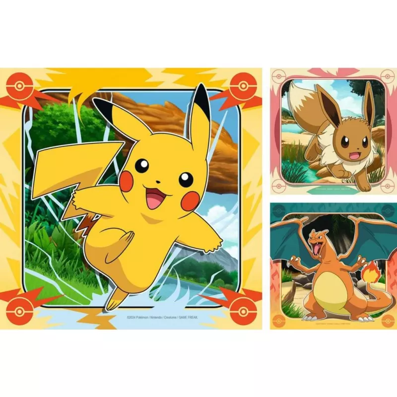Jigsaw puzzle Ravensburger Pikachu, Charizard and Eevee — 147 pieces, for ages 5+, 210×? mm