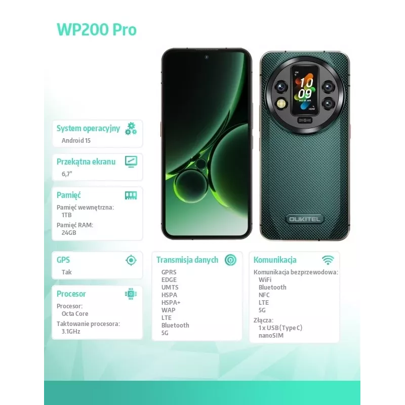 Smartphone Oukitel WP200 Pro 5G 6.7 inch 24GB/1TB Green