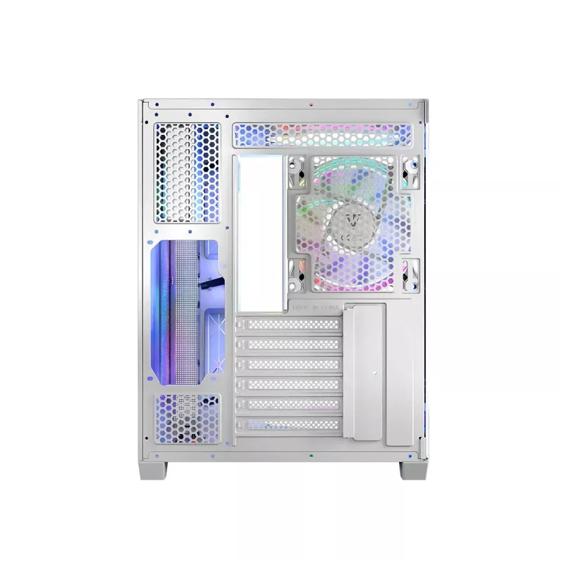 PC case MODECOM Volcano Panorama Midi Tower white — micro ATX, tempered glass, ARGB, USB-C, supports GPU 400 mm