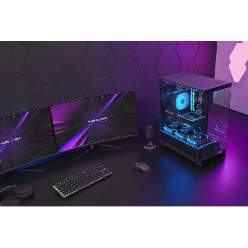 TACENS Mars Gaming MCPRISMA Midi Tower PC case, Black, tempered glass, supports ATX/Micro-ATX/Mini-ITX, 2x3.5 inch + 2x2.5 inch bays